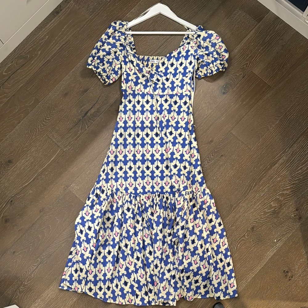 Blue and White Patterned Women's Dress